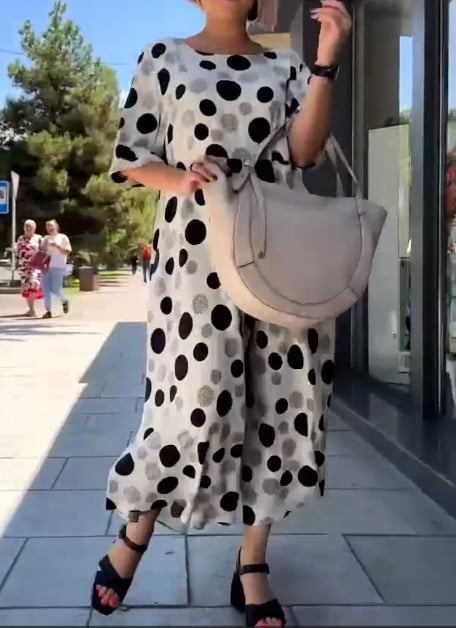 Round Neck Polka Dot Print Dress